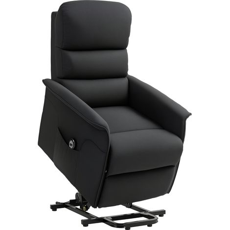 HOMCOM sillón relax reclinable eléctrico levanta personas, con control remoto, reposapiés, tapizado en lino, bolsillo lateral, 66x90x96 cm, negro