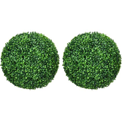 Set de 2 boules de buis artificielles vertes avec protection UV pour intérieur et extérieur (1/5)