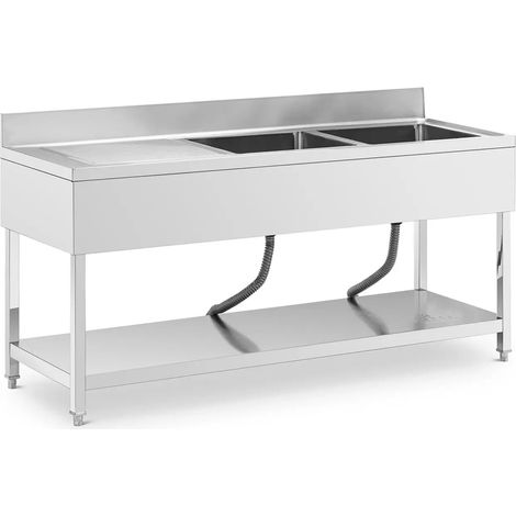 Lavello professionale in acciaio inox con 2 vasche 180 x 60 x 97 cm acciaio inox argento 140009567