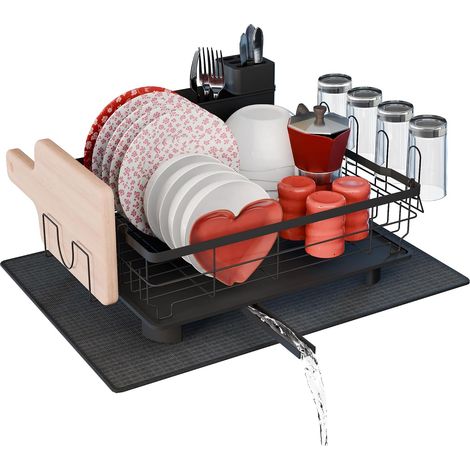 Egouttoir Vaisselle sur Evier avec Tapis Vaisselle Absorbant et système d'évacuation Automatique vers l'évier de la Cuisine - Organisateur Evier Cuisine (1 Niveau) (1/5)