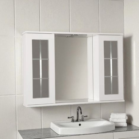 Specchiera bagno Bianco Lucido 92 cm a 2 ante inglesina con luce LED (1/3)