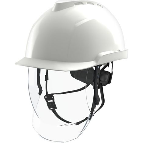 Casque électricien V-Gard 950 – Norme EPI EN 397 – Calotte ABS – Jugulaire 4 points – Écran facial anti-buée – MSA