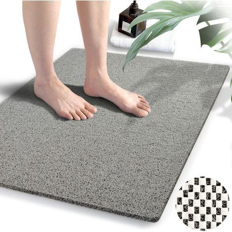 Tapis de douche - 50 x 80cm, gris, tapis de bain antidérapant texturé, tapis de douche en PVC loofah pour la salle de bain, séchage rapide (1/5)