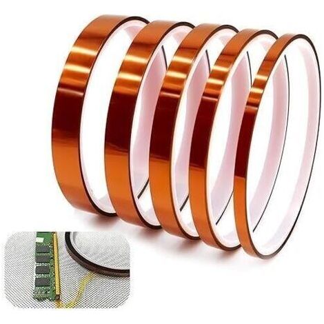 Ruban adhésif en polyimide, 5 pièces, bande Kapton résistante à la chaleur pour imprimante 3D, masquage, soudure et isolation de carte de circuit imprimé, tailles variées (3/6/8/10/12 mm) (1/4)