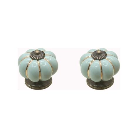 Lot de 4 boutons d'armoire et de tiroir en céramique, forme de citrouille, 1,5 pouce, boutons décoratifs pour meuble de cuisine et meuble-lavabo, bleu clair (1/5)