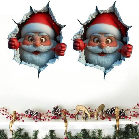 3D-Weihnachtsmann-Wandaufkleber – Beeindruckender 3D-Effekt – Weihnachtsdekoration für Zuhause (29 x 25 cm) – 2er-Set (1/5)