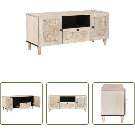 Meuble TV - Unites TV avec tiroir Blanc 105 x 33 x 46 cm Bois d'ingénierie (1/5)