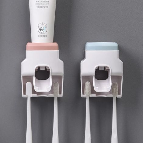 Toothbrush Holder Set, Toothpaste Dispenser, Wall Mount, Bathroom Accessories 2pc (1/4)