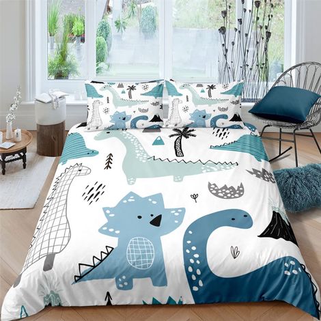 Parure de lit 2 pièces en microfibre pour enfant Motif dinosaures 135x200 cm,Pour garçons et filles,Douce et chaude,Avec fermeture éclair,3D Kawaii Dino,Avec housse de couette de 80x80 cm (1/5)