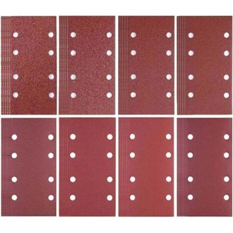 Lot de 80 feuilles de papier abrasif 93 x 185 mm - 8 trous - Grain 40/60/80/120/180/240/320/400 - Pour ponceuse Bosch (1/4)