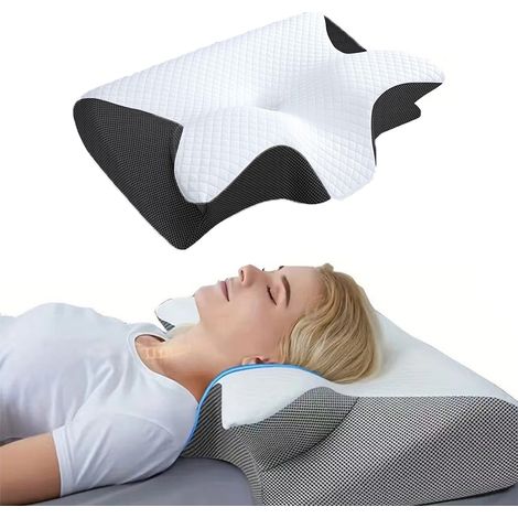 AUTRUCKER Oreiller cervical en mousse à mémoire de forme, oreiller de soutien cervical, garnissage et taie d'oreiller, noir (1/5)