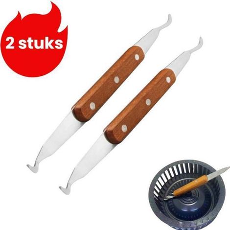 Couteau De Nettoyage Hotte Aspirante - Grattoir Double Tete Acier Inoxydable Manche Bois - 2 Pieces