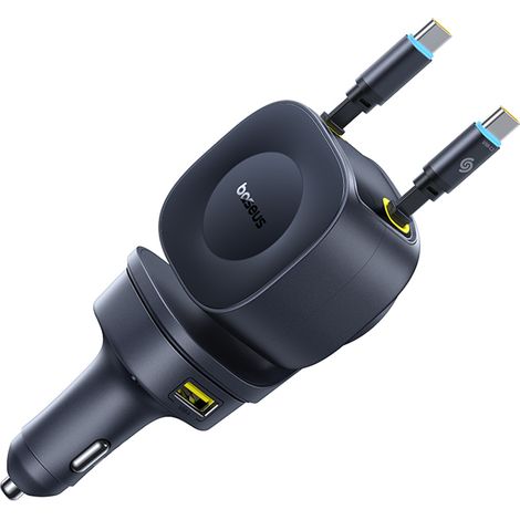 USB-C/USB-A-Autoladegerät mit einziehbarem USB-C-Kabel, 60 W – Schwarz
