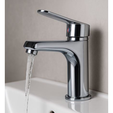 Badplaats Rubinetto Lavabo Nagano - Cromo - Miscelatore con Kit di Montaggio e Flessibili (1/5)
