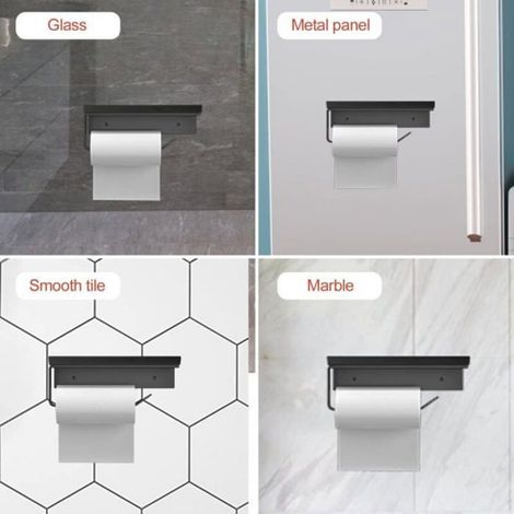 Porte-Papier Toilette Support Mural Aluminium, Étageres Spacieuses, Support WC, Toilettes et Cuisine (Noir). (1/4)