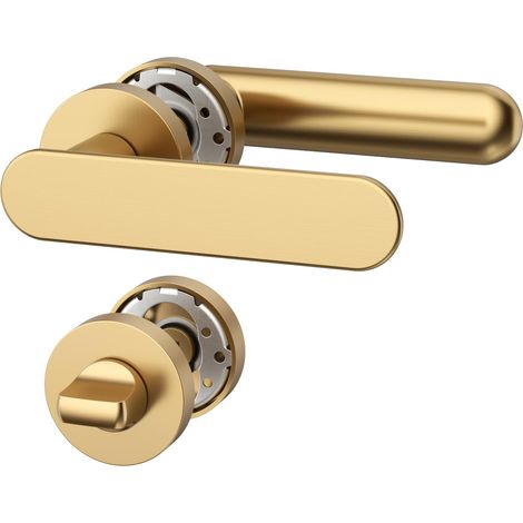 Poignée de porte intérieure or champagne avec rosace ronde, ensemble béquille WC avec condamnation, design classique pour salle de bain et toilettes UK0101 (1/5)