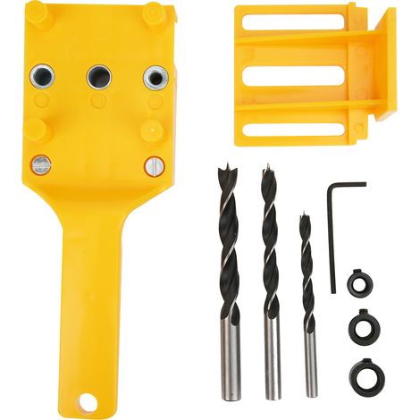 8Pcs/Set guide de perçage à bois jaune pour menuiserie, gabarit de trou de cheville et localisateur de perçage (1/5)