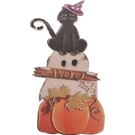 Panneau De Porte En Bois Décoratif Pour Halloween Avec Motif Chat Magique, Ornements Artisanat (1/2)