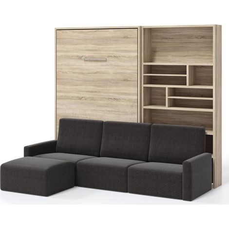 Les Tendances – Lit escamotable vertical 120x190 cm – Canapé d'angle 4 places – Bibliothèque intégrée – Structure en mélaminé haute densité (1/5)