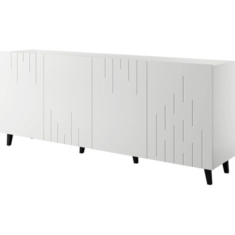 Commode de rangement Meuble universel Blanc mat 200x82x42cm MODA sur pieds avec 4 portes (1/2)
