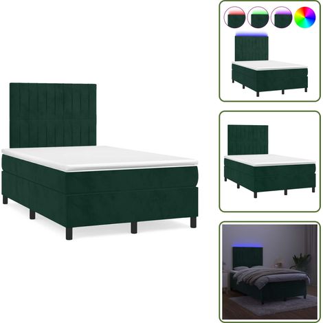 The Living Store Sommier à lattes de lit avec matelas LED vert foncé 120x190 cm - Lit Plateforme - Lit Velours - Lit Avec Led - Tête De Lit Ajustable - Matelas À Ressorts Ensachés (1/5)