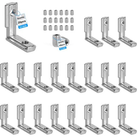 20 Connecteur d'angle profilés en aluminium Raccord d'angles en forme Supports de raccord angle intérieur Connecteur intérieur à 90 ° avec 40 vis pour profilé aluminium à rainure en T EU-2020 (1/5)