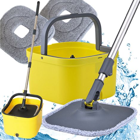 Mop rotatif 360° spin avec seau, lot de 2 embouts en microfibre et écoulement (1/5)