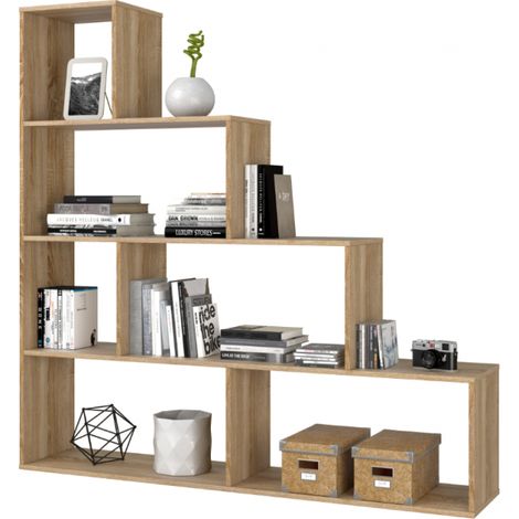 Estantería decorativa 145x29x145 cm con 6 estantes en roble canadiense – Ledra (1/3)