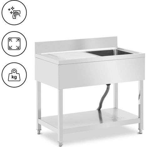 Royal Catering – Plonge inox ultraprofonde 1 bac – Évier 400 x 400 x 250 mm – Table 100 x 60 x 97 cm – Dosseret 120 mm pour protection éclaboussures (1/7)