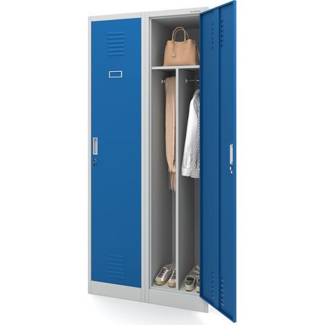 Jan Nowak Stahlspind Garderobenschrank Spind Kleiderspind Doppelspind 2 Abteile Flügeltüren Trennwand Pulverbeschichtung 180 cm x 80 cm x 50 cm (H x B x T) (grau/blau) (1/5)