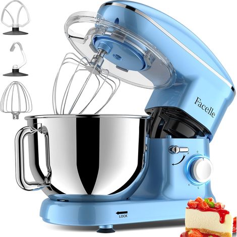 Robot Pâtissier 1500W 6,2L avec Crochet Pétrisseur Batteur Fouet Protection Bleu (1/5)