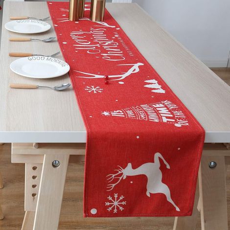 Chemin de table de Noël 30 x 183 cm Vert renne - Décorations de Noël pour la cuisine, la salle à manger et le style champêtre (1/3)