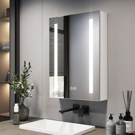 EMKE LED Bathroom Mirror Cabinet Bathroom Wall Mirror Cabinet with Shaver Socke Anti Fog, Dimmable & 3 Colors 50L x 70H x 14.5D cm (1/5)