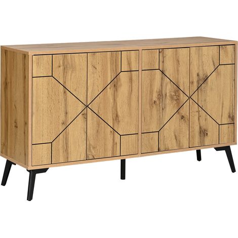 Madia con motivo ondulato, 4 ante, MDF e metallo, colore legno naturale, 120 x 35 x 69 cm (1/5)