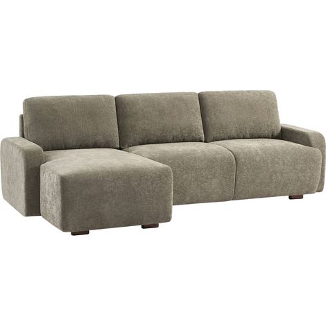 sweeek - 3-Sitzer Ecksofa Recamiere links mit Stoffbezug, Stoff, Graugrün