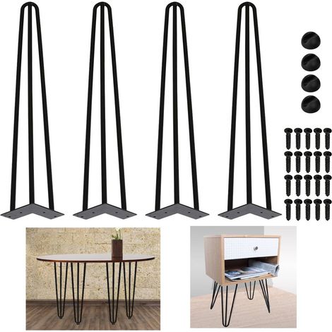 SWANEW Set di 4 gambe a forcella Telaio per tavolo Corridori per tavolo Gambe Tavolo da pranzo Harpins Gamba del tavolo 3 montanti Nero - 40 cm (1/4)