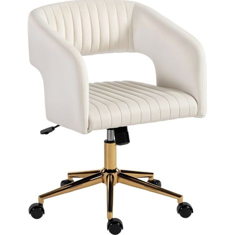 Silla de oficina giratoria con tacto terciopelo, altura ajustable y función basculante, marfil (1/5)