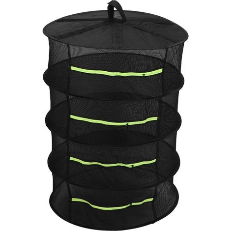 tendoir à herbes à 4 couches avec fermetures à glissière Pliable Suspendu Médecine Dry Mesh Net Noir 60cm (1/5)