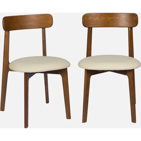 Set 2 sedie vintage in legno di hevea e similpelle (1/5)