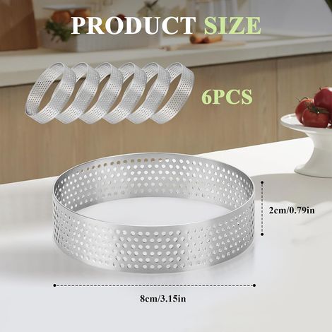 6 Pièces 8 cm Cercle à Pâtisserie, Cercle à Tarte Perforé (1/5)