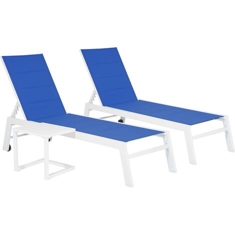 Set di 2 lettini BARBADOS in textilene blu e tavolino - alluminio bianco