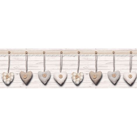 Set di 2 tappeti da cucina antiscivolo e lavabili Cuori Beige (1/2)