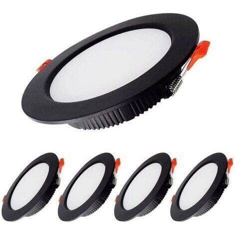7W Spot Led Encastrable Dimmable Noir Extra Plat 230V 5 Pack,700LM = 70W incandescence, IP44,Blanc Froid 6000K, Découpe 80-90mm,Rond plafond encastré Pour salle de bain,Cuisine,Salon,Coulo (1/5)