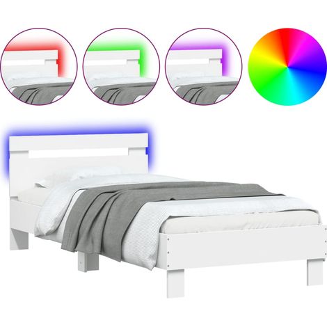 Maison Exclusive - Bettgestell mit Kopfteil und LED-Leuchten Weiß