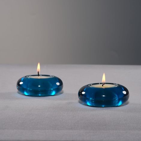 Lot de 2 bougeoirs décoratifs en Forme de Galets - Décoration d'intérieur pour apaiser l'esthétique terreuse - Bleu - Diamètre : 7,6 cm résine (1/5)