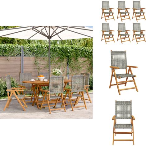 Chaises inclinables de jardin lot de 6 gris rotin bois massif - Chaise De Jardin - Fauteuil De Jardin - Mobilier De Jardin - Meubles De Jardin - Chaise Inclinable (1/5)
