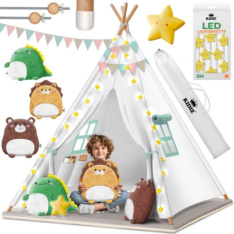 KIDIZ® Tienda tipi Spielzelt para niños, con LED-Lichterkette - Blanco (1/5)