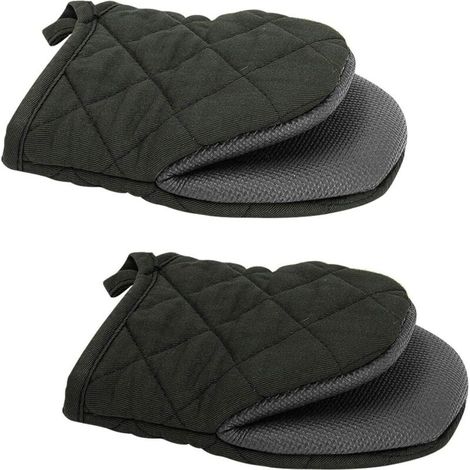 Lot de 2 gants de four en néoprène antidérapants résistants à la chaleur pour la cuisson, les grillades, le barbecue (noir) (1/4)