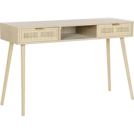 Console Paulownia chic avec étagère et rangements - Bois clair naturel avec tiroirs en cannage (1/5)