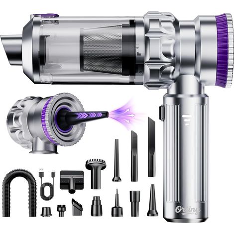 Aspirateur Voiture Sans Fil, 28000Pa Aspirateur a Main, 4-in-1 Aspirateur Voiture Sans Fil avec Moteur Brushless, 3 Niveaux d'aspiration pour Voiture Cuisine Maison des Poils d'animaux (1/5)